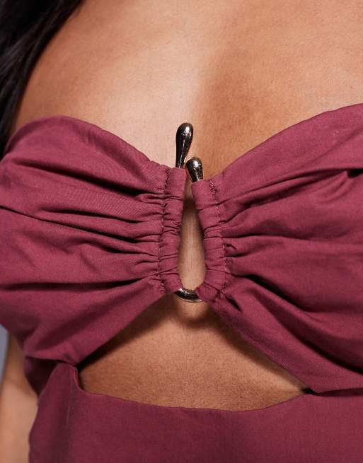 4th & Reckless linen look bandeau gold hardware detail cut-out maxi dress in mauve