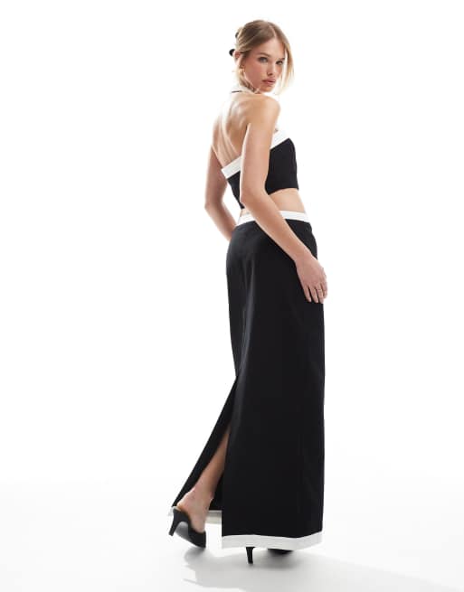 4th & Reckless linen look contrast edge maxi skirt in mono - part of a set, 3 of 5