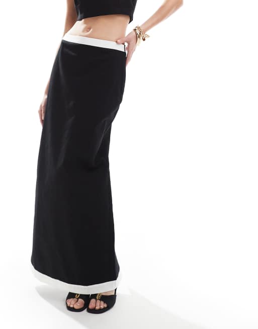 4th & Reckless linen look contrast edge maxi skirt in mono - part of a set, 5 of 5