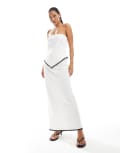 [4th & Reckless] 4th & Reckless linen look cotton contrast ric rac trim maxi skirt in white (part of a set) 18 White