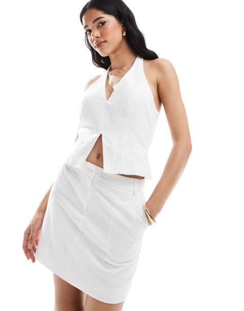 4th & Reckless linen look cotton tailored mini skirt in white (part of a set) - view 1