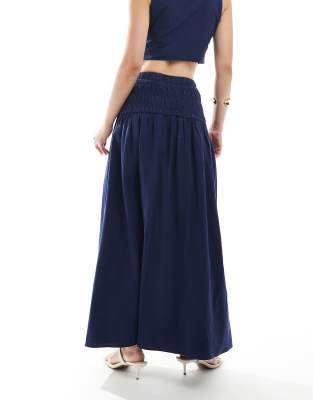 4th & Reckless Linen Look Dropped Waist Maxi Skirt In Blue