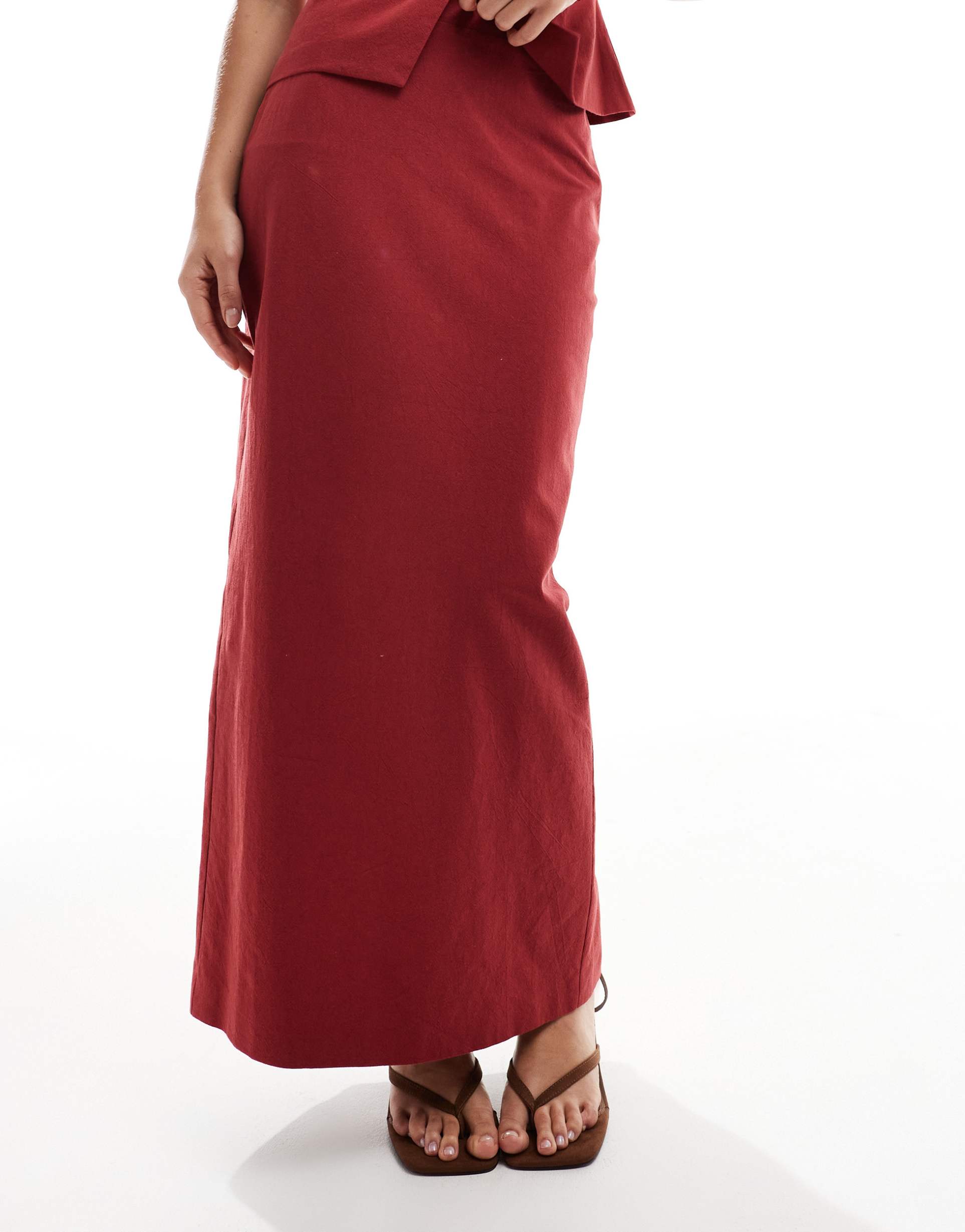 4th & reckless linen look high waisted maxi skirt in rust - part of a set