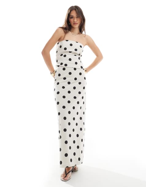 4th & Reckless linen look maxi skirt co-ord in cream polka dot - view 1