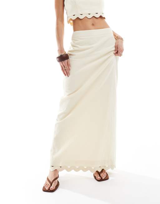 4th & Reckless linen look scallop trim maxi skirt in buttercream - part of a set