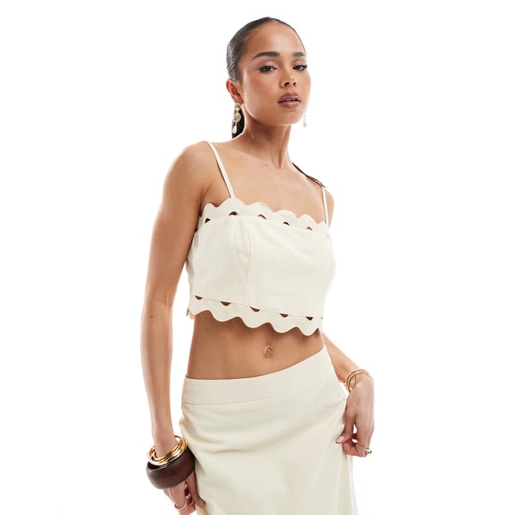 4th & Reckless linen look scallop trim square neck top in