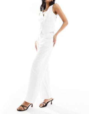 linen look tailored wide leg pants in white - part of a set