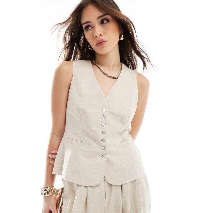 Beige linen-like belt vest by Eaphi, sold out, brand new and