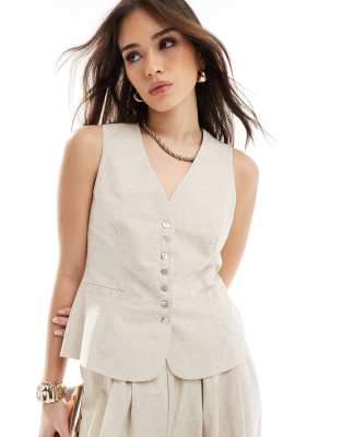 4th & Reckless 4th & Reckless linen look tie back waistcoat co-ord in beige-Neutral