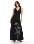 [4th & Reckless] 4th & Reckless linen look v neck floral embroidered maxi dress in black 16 BLACK