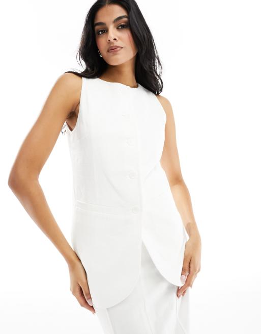 4th & Reckless linen mix longline button through waistcoat in white (part of a set)