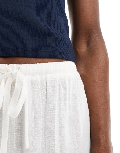 4th & Reckless linen mix tie waist wide leg pants in white