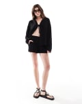 [4th & Reckless] 4th & Reckless linen shirred waist shorts in black (part of a set) 16 BLACK