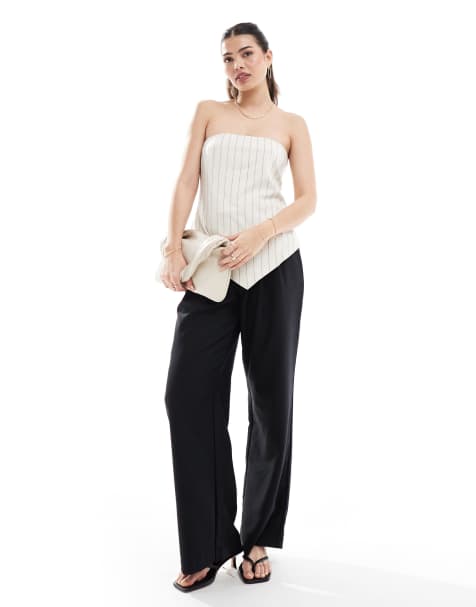 4th & Reckless linen striped bandeau top in beige - view 1