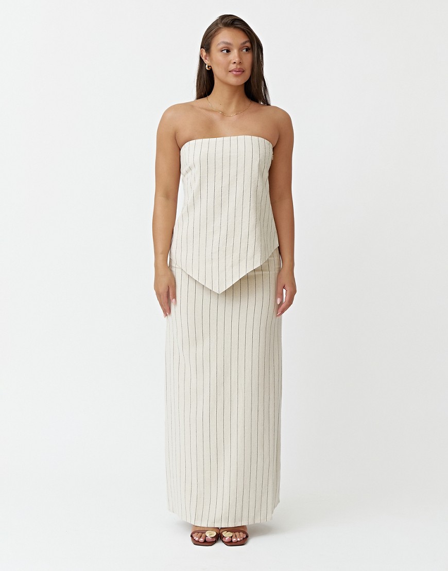 4th & Reckless linen striped maxi skirt co-ord in beige-Neutral