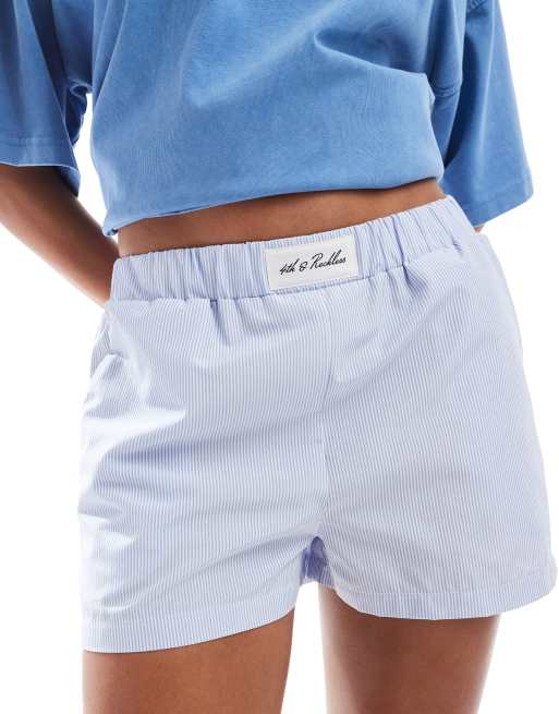 4th & Reckless logo detail boxer shorts in blue stripe, 2 of 5