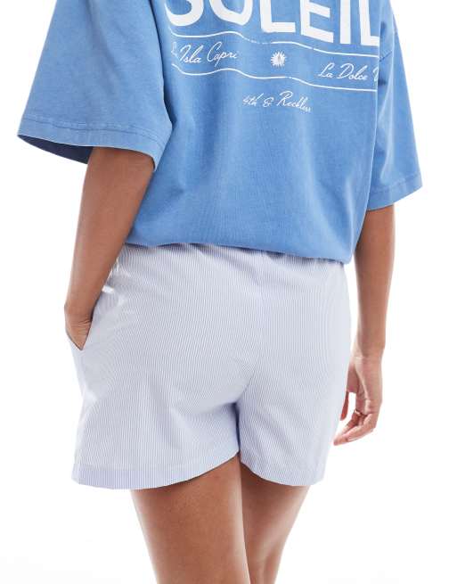 4th & Reckless logo detail boxer shorts in blue stripe, 3 of 5