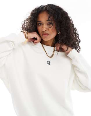 logo embroidered sweatshirt in cream-White