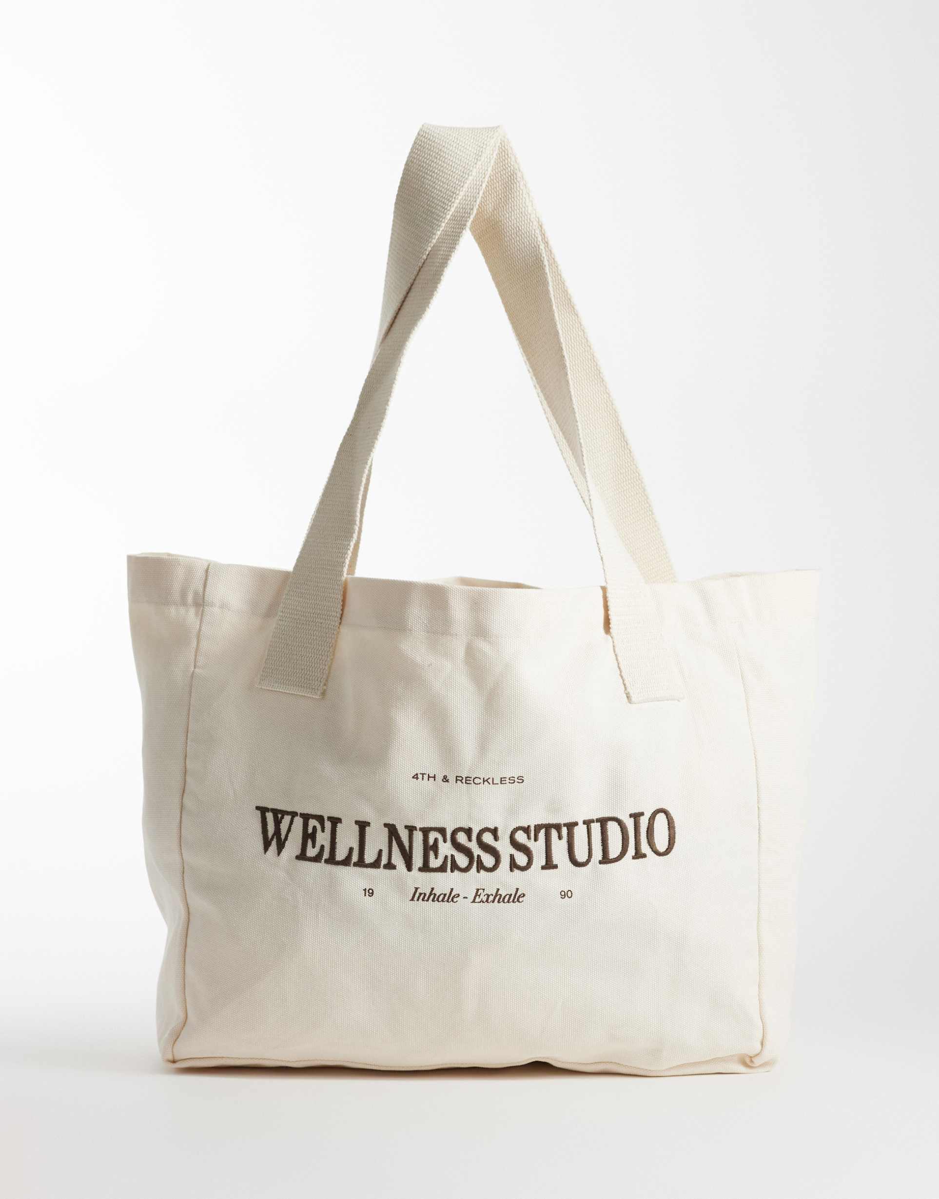 4th & reckless logo embroidered tote bag in cream