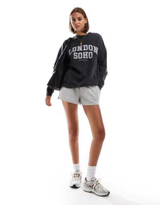 London Soho embroidered sweatshirt in acid wash-Gray