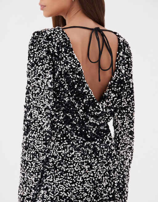 4th & Reckless long sleeve sequin mini dress in black | ASOS