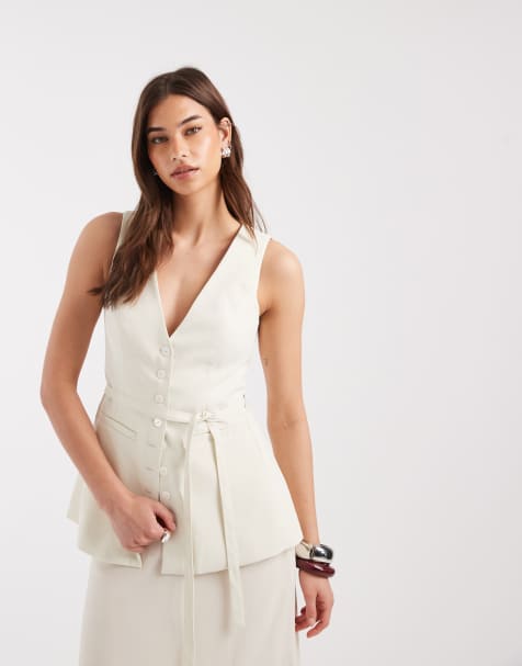 4th & Reckless longline v-neck waistcoat in cream - view 1