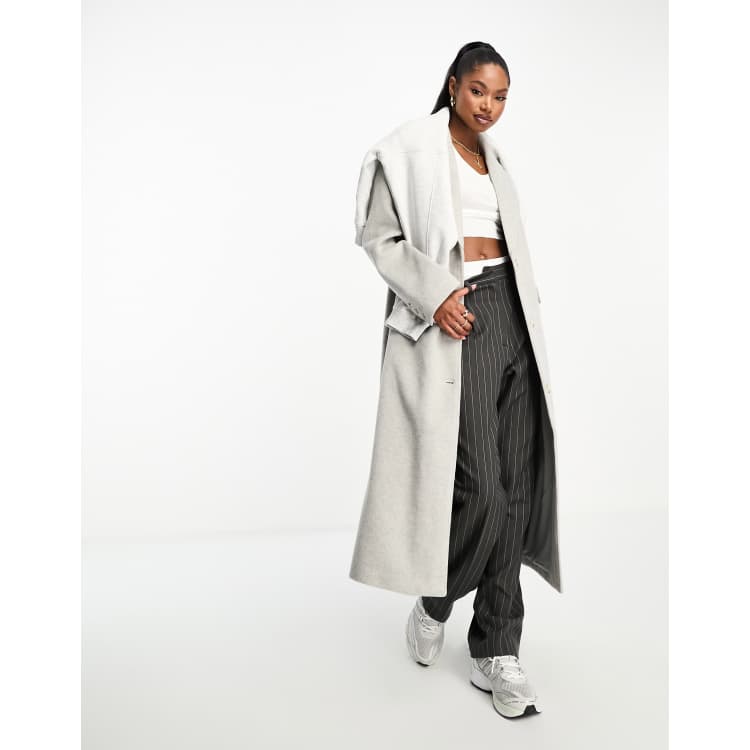 Grey Brushed Wool Look Longline Coat