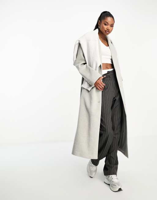 Grey Brushed Wool Look Longline Coat