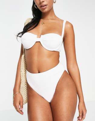 4th & Reckless Lopez Crinkle High Rise High Leg Bikini Bottom In White