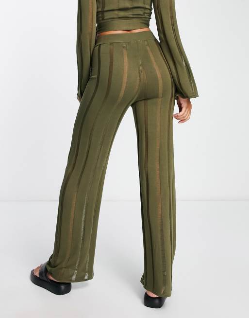 4th & Reckless Lorita ladder detail trouser co-ord in khaki