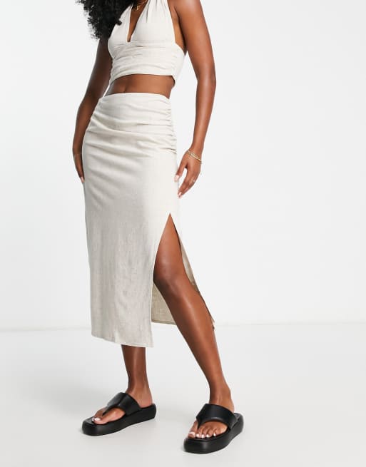 4th & Reckless Lotus ruched beach skirt in stone (part of a set)