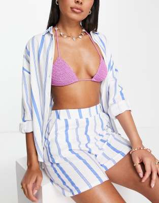 4th & Reckless Mackenzie beach short co-ord in blue stripe - ASOS Price Checker