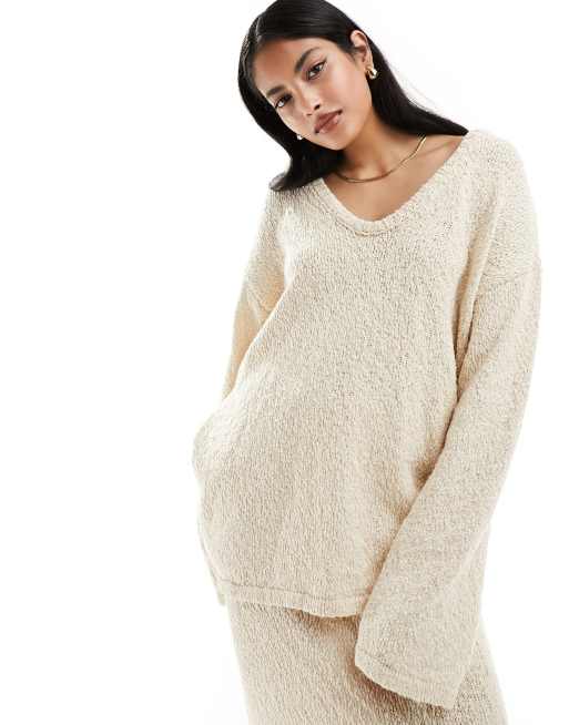 4th & Reckless - Maglione color crema in maglia bouclé con scollo rotondo in coordinato