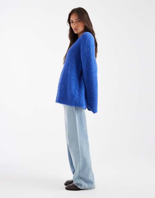 4th & Reckless - Maglione oversize effetto lana color blu cobalto a coste con maniche ampie