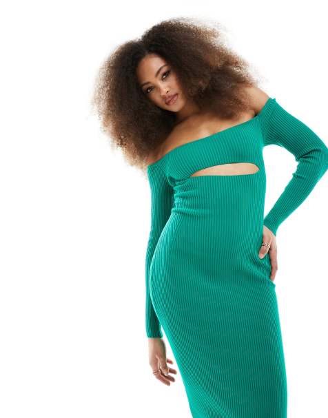 4th & Reckless malory knit bardot midi dress in green - view 1