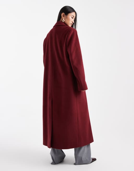 4th & Reckless - Manteau long habillé structuré en imitation laine à boutonnage croisé - Bordeaux, 2 de 4