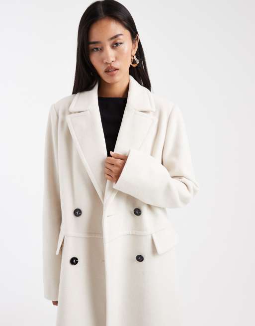 4th & Reckless - Manteau long habillé structuré en imitation laine à boutonnage croisé - Crème, 3 de 4