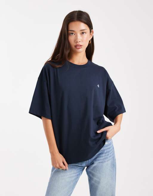 4th & Reckless – Marinblå, bomullsrik skjorta i oversized fit med broderad logga och 'Sunday'-tryck baktill, 3 av 4