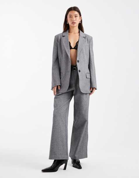 4th & Reckless – Maskuliner Oversize-Blazer und Hose mit weitem Bein in Grau im Set - view 1