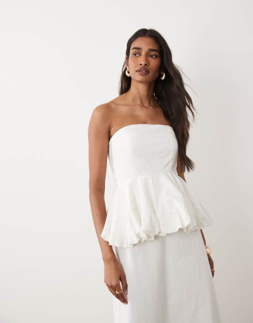 4th & Reckless - Maxi bandeau-jurk met peplum taille in wit, 4 van 4
