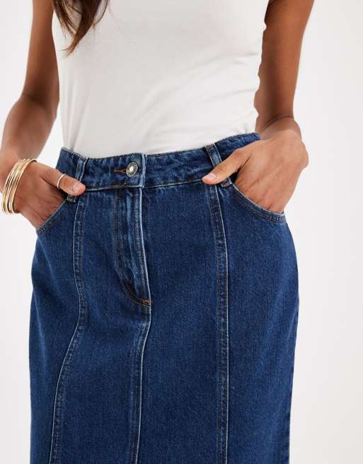 4th & Reckless – Maxi-Jeansrock in dunkler Waschung mit strukturiertem Einsatz, 2 von 5