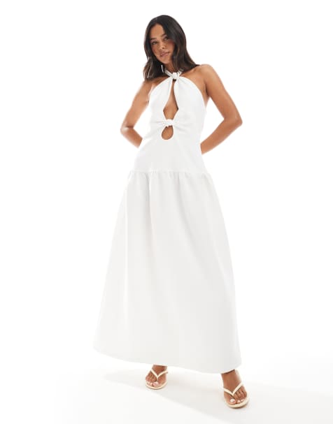 4th & Reckless - Maxi-jurk met halternek, uitsnijding, geknoopt detail en verlaagde taille in wit - view 1