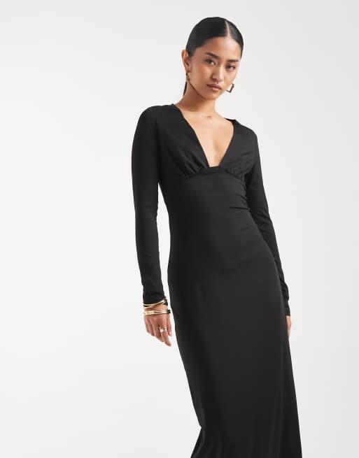 4th & Reckless - Maxi jurk met lage hals, lange mouwen en verlaagde taille in zwart, 2 van 4