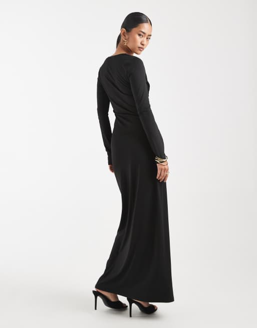 4th & Reckless - Maxi jurk met lage hals, lange mouwen en verlaagde taille in zwart, 3 van 4