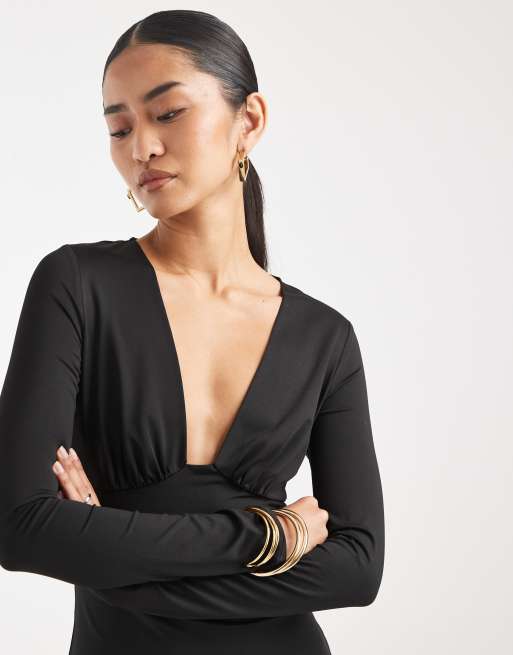 4th & Reckless - Maxi jurk met lage hals, lange mouwen en verlaagde taille in zwart, 4 van 4