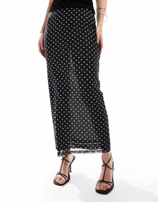 4th Reckless Maxi rok met fishtail in zwart met stippen ASOS