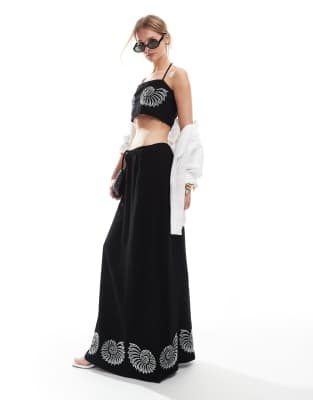 4th & Reckless - Maxi-Strandrock aus Leinenmix in Schwarz mit Muschel-Details, Kombiteil