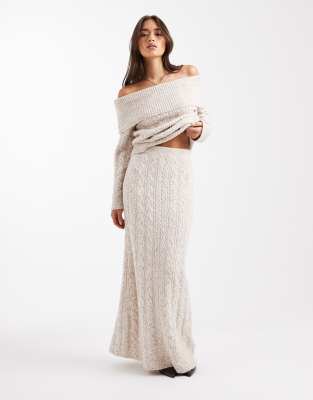 4th & Reckless - Maxi-Strickrock in Haferbeige mit Wolloptik und Zopfmuster, Kombiteil-Neutral