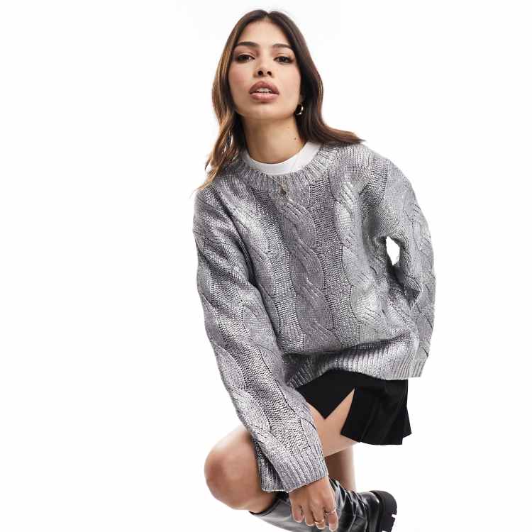 Night Addict Silver Metallic Roll Neck Jumper, $17, Asos