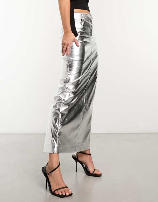 4th & Reckless Metallic Maxi Skirt in Silver